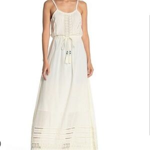 Raga Boho Maxi Dress Floral Embroidery Lace Trim Tassel Drawstring White